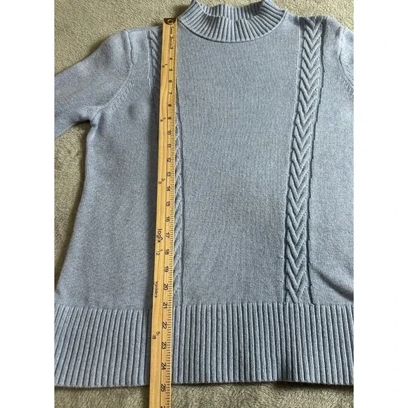 Karen Scott Cable Knit Mock Neck Sweater Size L Blue Coastal Grandma Old Money - Picture 4 of 8